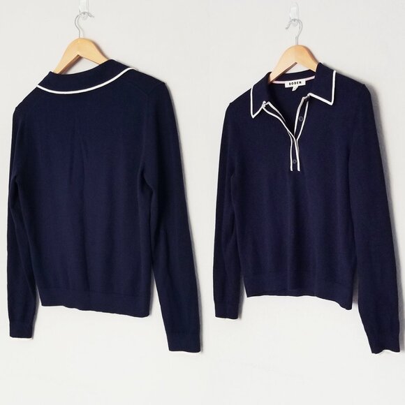 Boden Estelle Henley Sweater S Polo Collar Navy Blue Cotton Wool Blend Preppy - Picture 7 of 16